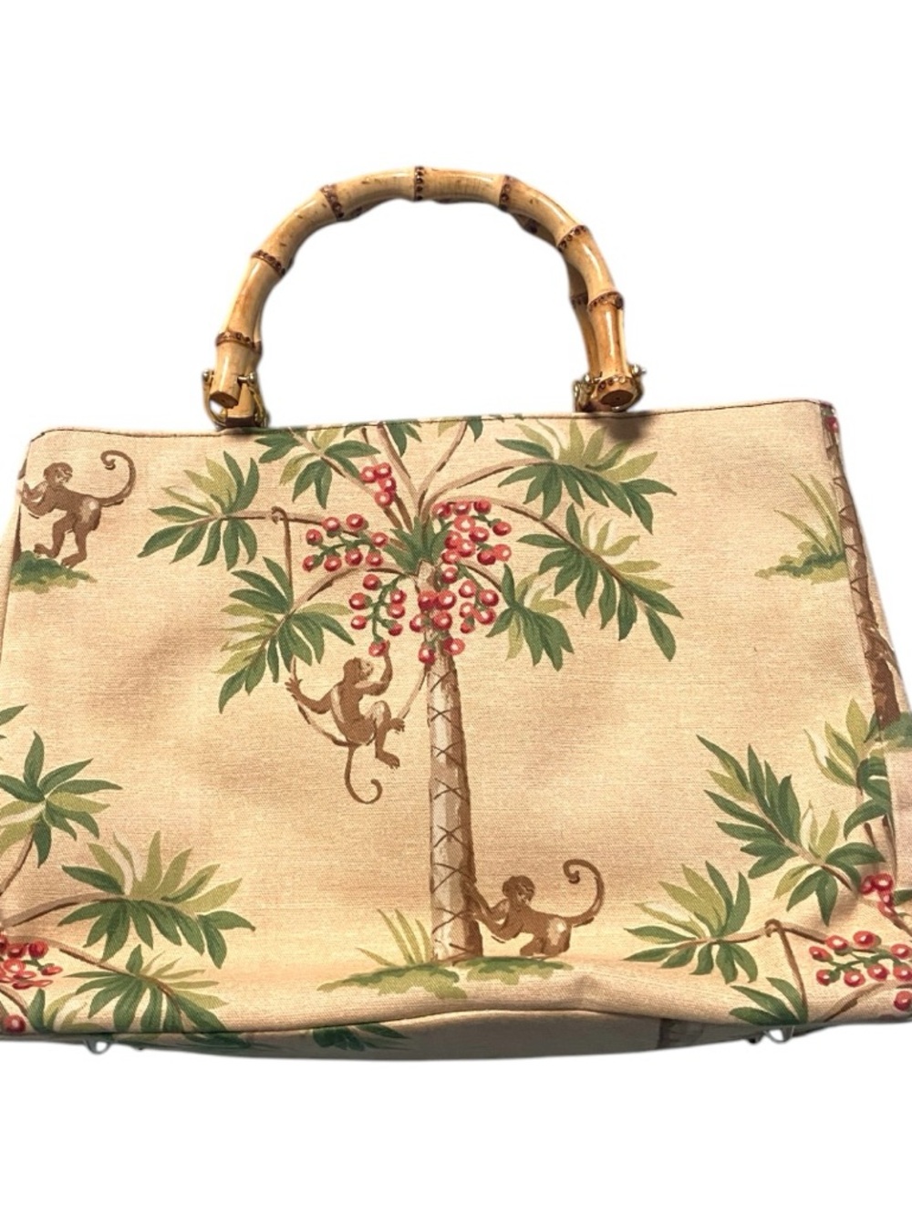 Vintage Isabella Fiore beaded canvas handbag tropical monkey palm tree bamboo - Picture 4 of 12